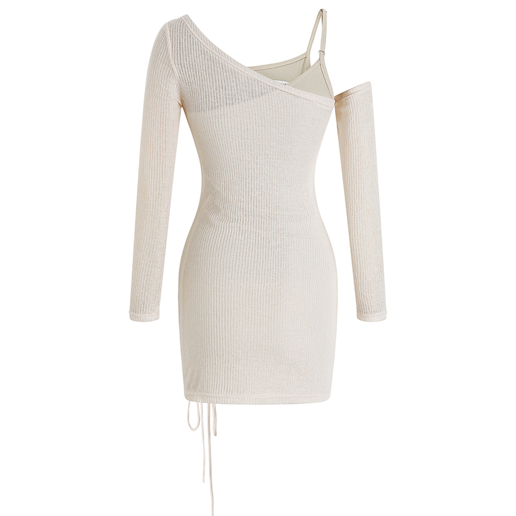 Enticement sloping shoulder long sleeve dress for women