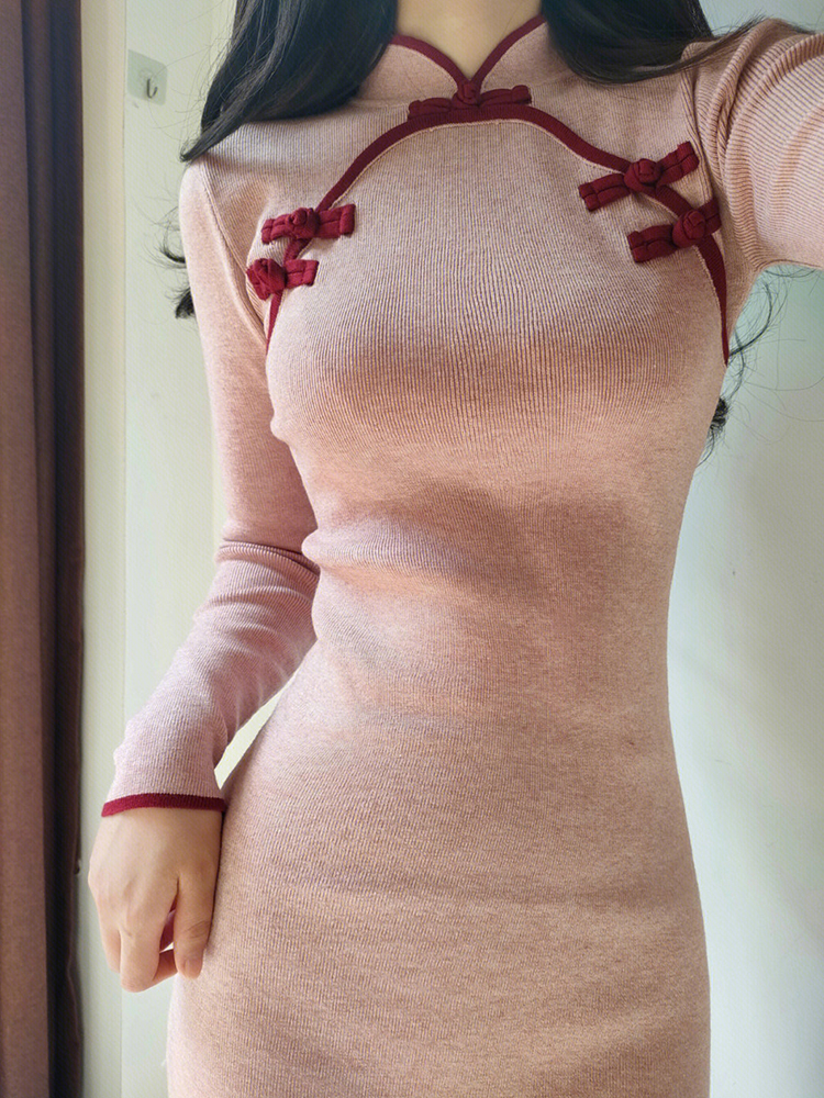 Chinese style knitted dress autumn and winter unique cheongsam
