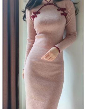 Chinese style knitted dress autumn and winter unique cheongsam