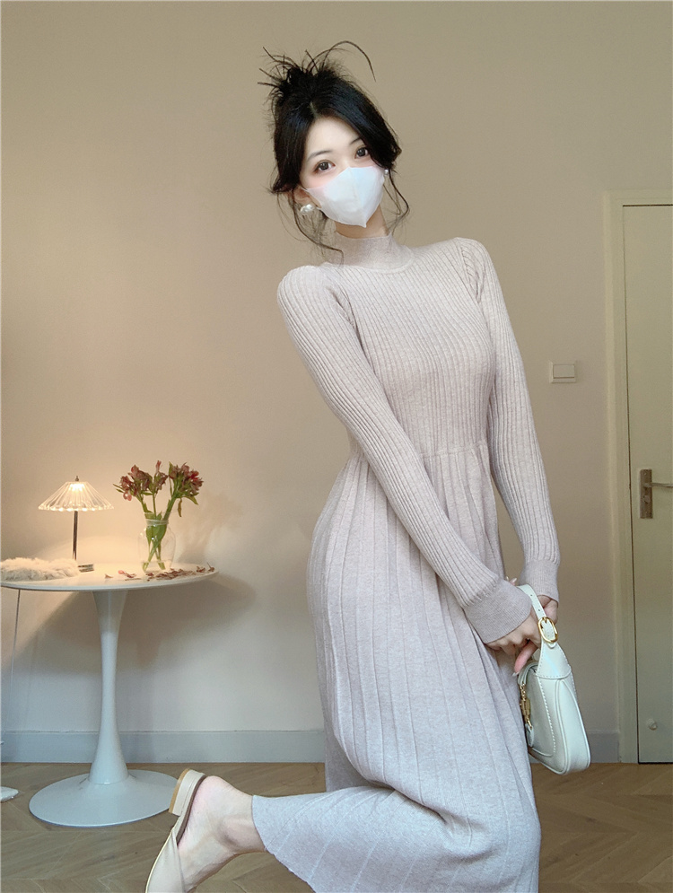 Long exceed knee dress bottoming sweater dress for women