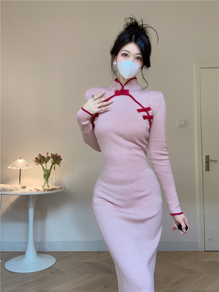 Chinese style slim dress package hip long dress