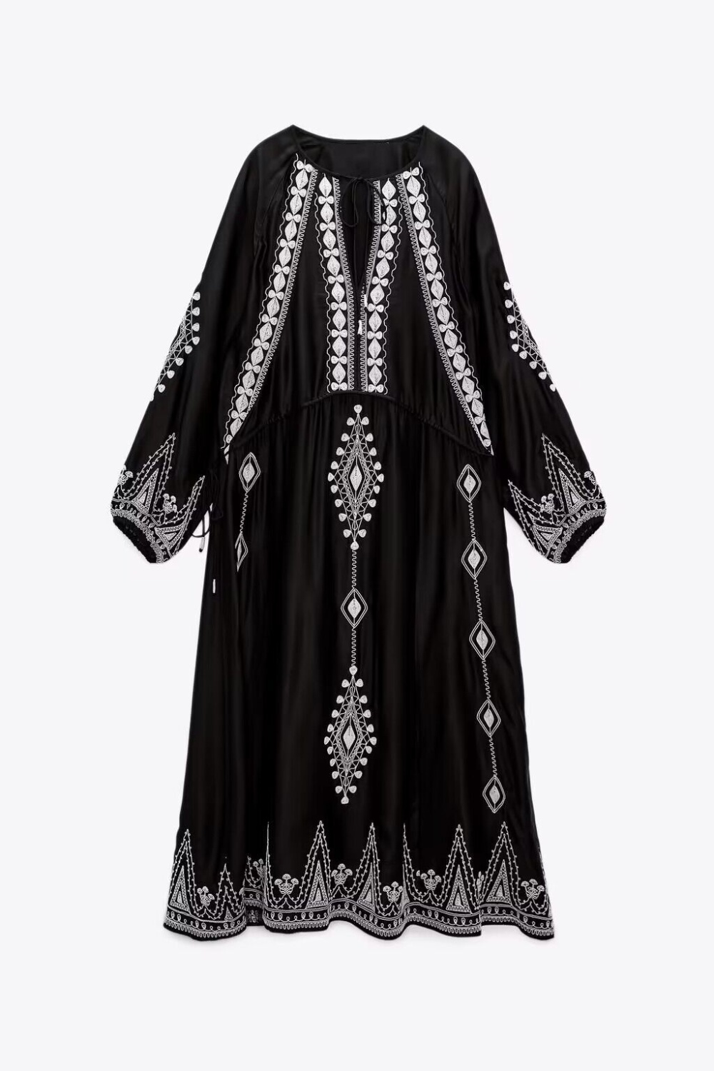 Retro embroidery black frenum dress