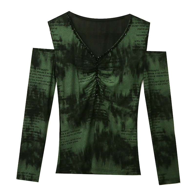 Printing beading bottoming shirt autumn slim T-shirt for women