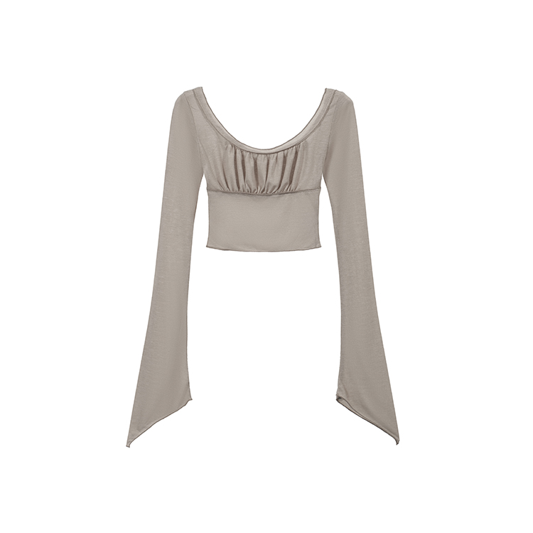 Fold long sleeve tops trumpet sleeves T-shirt for women