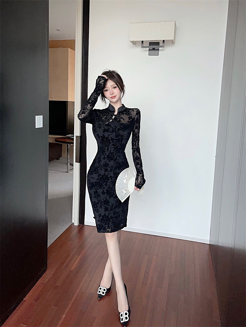 Autumn slim long dress Pseudo-two sexy cheongsam