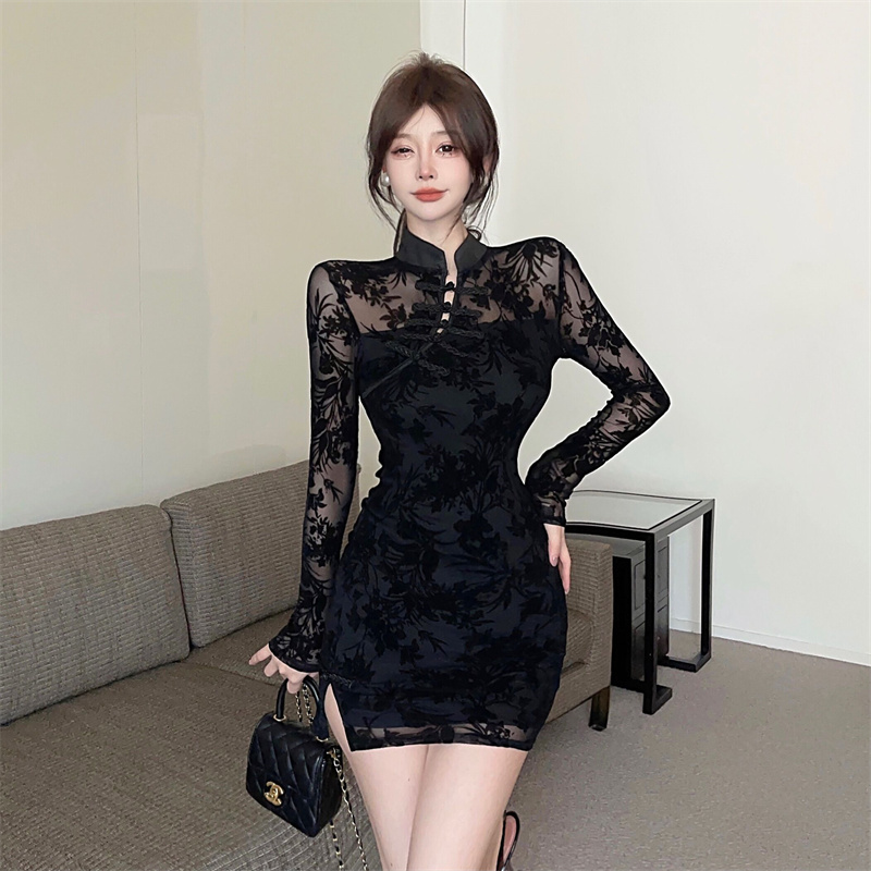 Sexy retro slim dress Pseudo-two autumn cheongsam