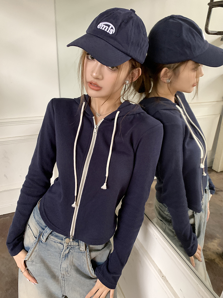 Short slim tops double zip all-match coat for women