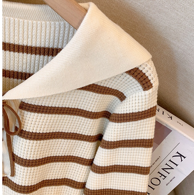 Stripe lazy navy collar tops autumn long sleeve sweater