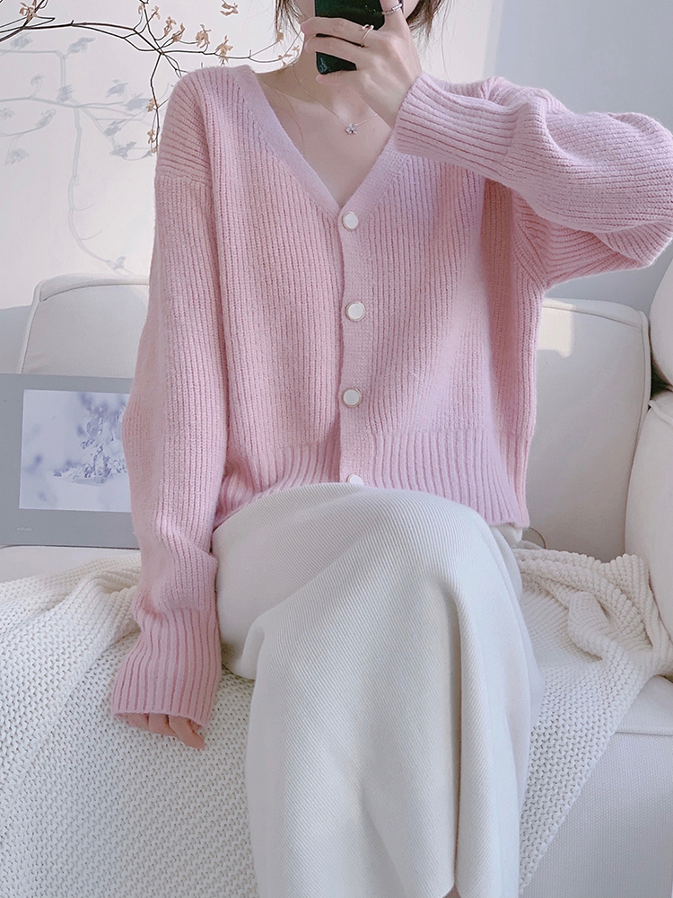 Short loose sweater V-neck autumn and winter tops for women