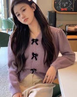 Bow sweet V-neck tops velvet pullover sweater for women