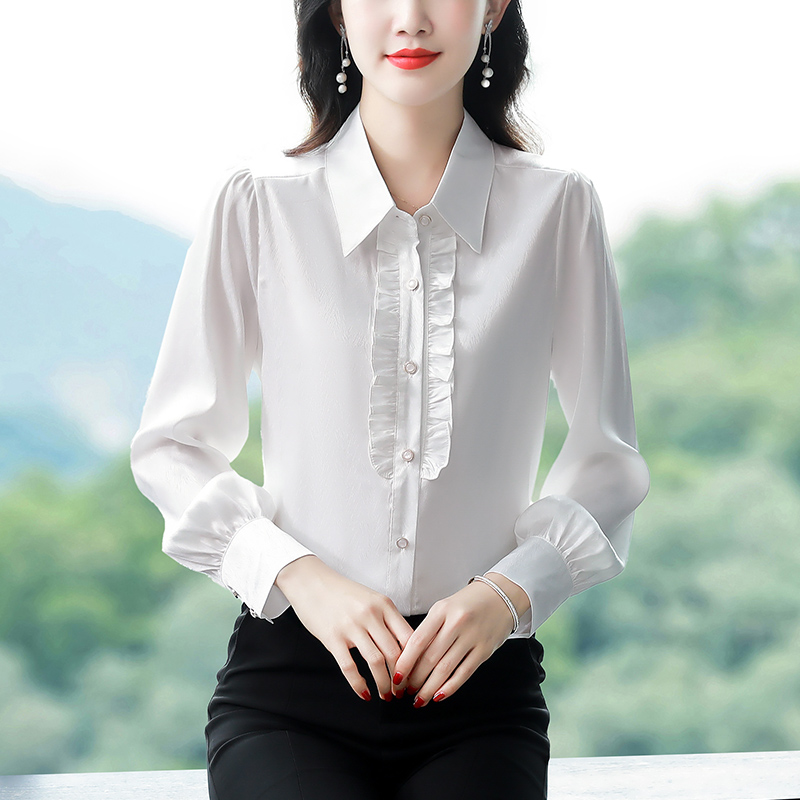 Fungus collar silk tops real silk shirt for women