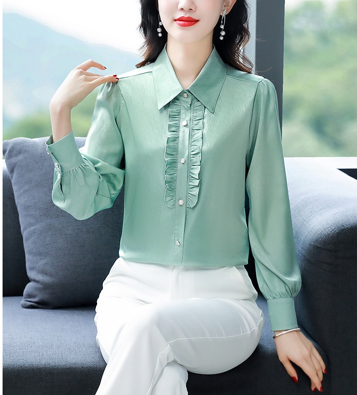 Fungus collar silk tops real silk shirt for women
