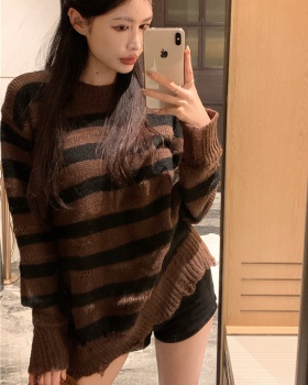 Stripe lazy loose sweater knitted maiden tops