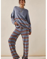 Loose sweater round neck long pants 2pcs set for women