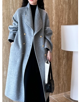 Wool long overcoat double-breasted exceed knee woolen coat