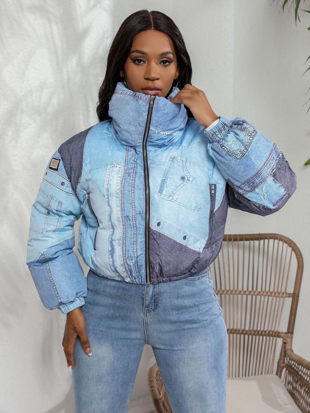 Fashion denim jacket printing cotton coat for women