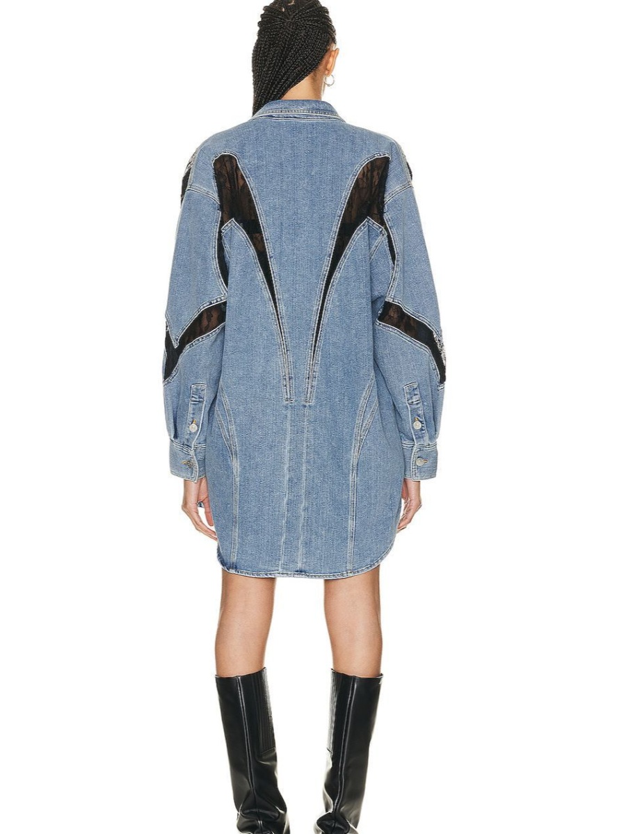 Splice fashion shirt denim lace jacket for women