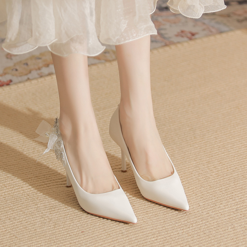 Sheepskin high-heeled shoes pointed shoes for women