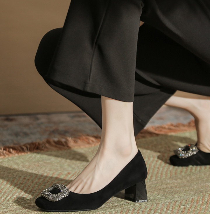 Square head broadcloth shoes sheepskin high-heeled shoes