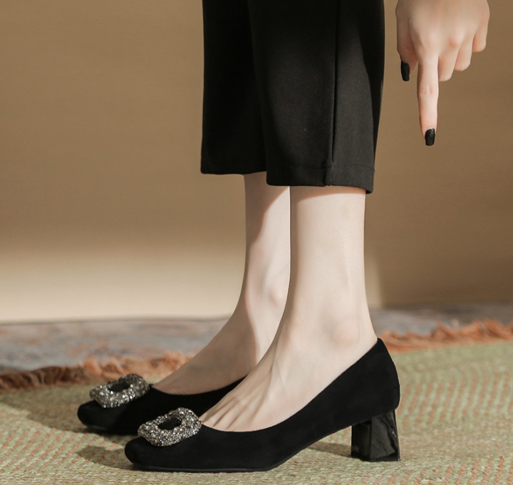 Square head broadcloth shoes sheepskin high-heeled shoes