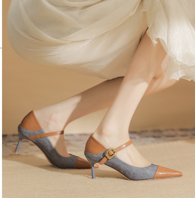 Fine-root high-heeled shoes pointed shoes for women