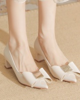 Bow sheepskin high-heeled shoes thick pointed shoes