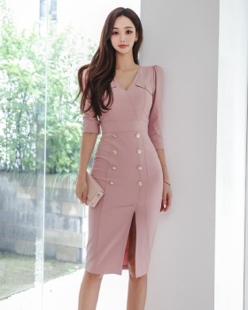 High waist Korean style autumn temperament split dress