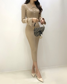 Knitted Korean style dress slim long dress for women