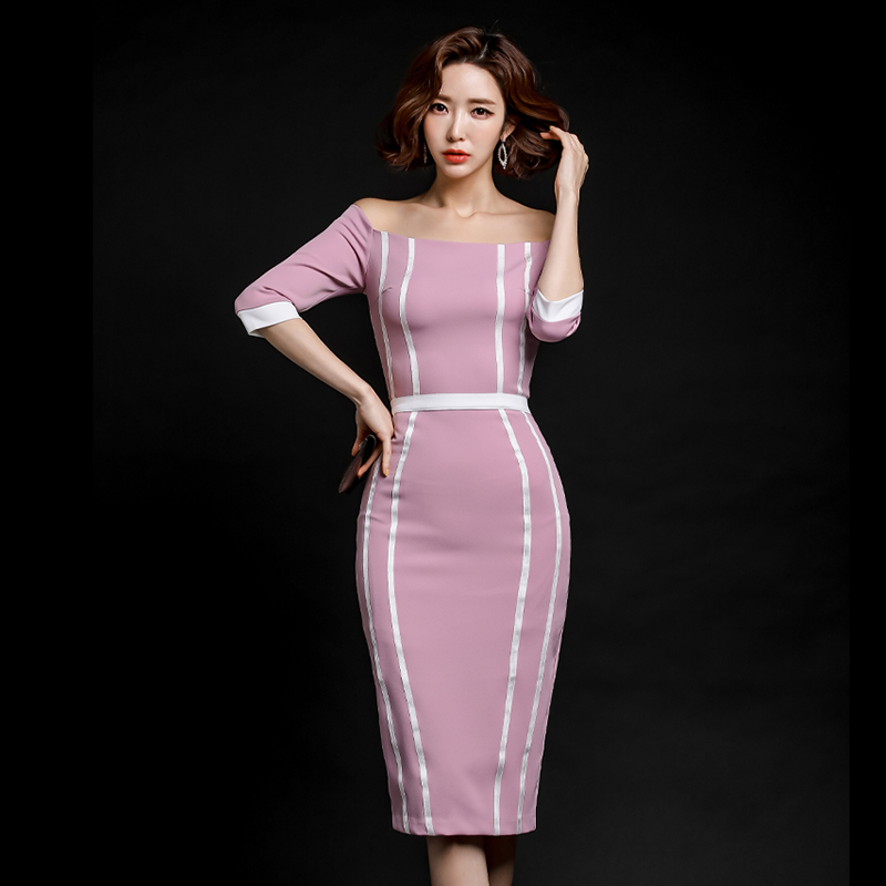 Korean style ribbon short sleeve slim splice autumn dress