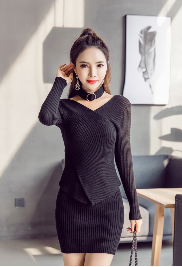Knitted autumn and winter skirt Korean style tops 2pcs set