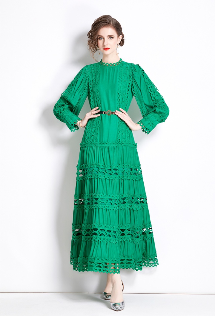 Elegant round neck lace dress long lantern sleeve formal dress