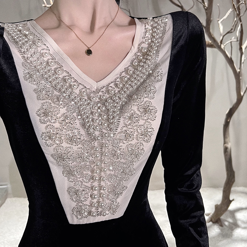 Velvet slim dress long sleeve formal dress for women