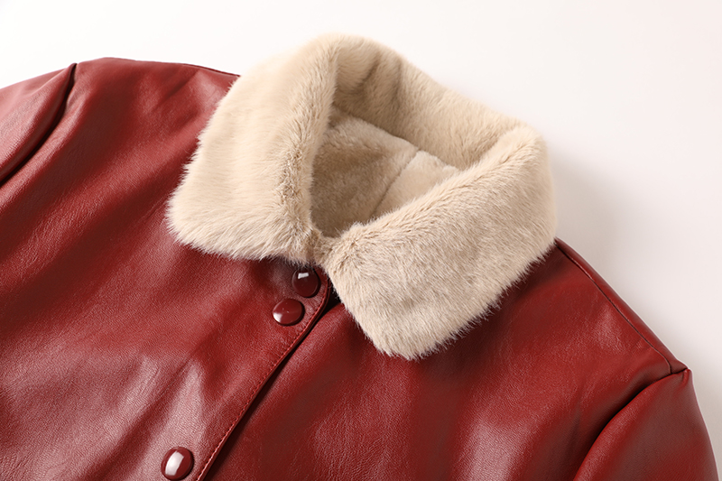 Temperament PU splice leather coat all-match lapel coat