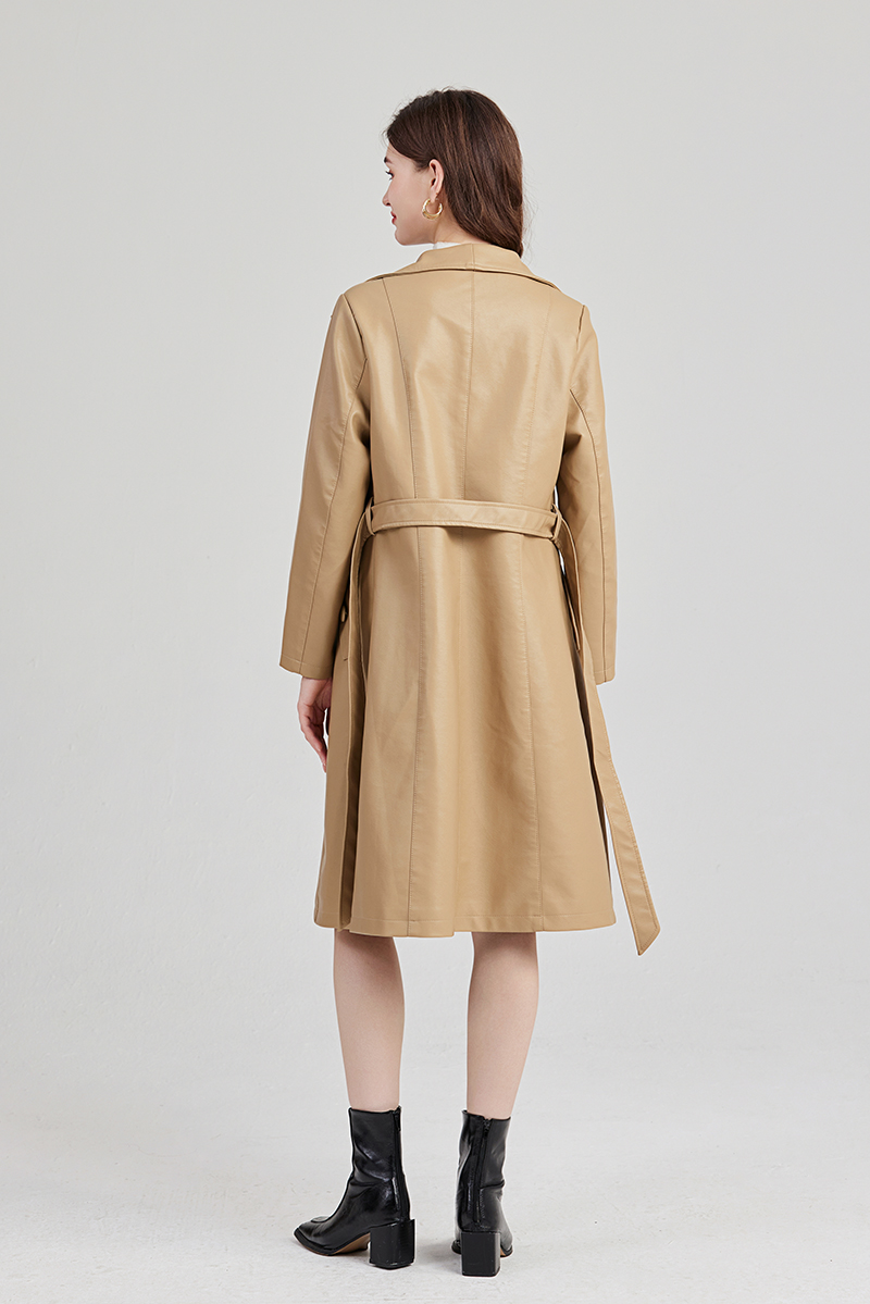 Large lapel leather coat long coat