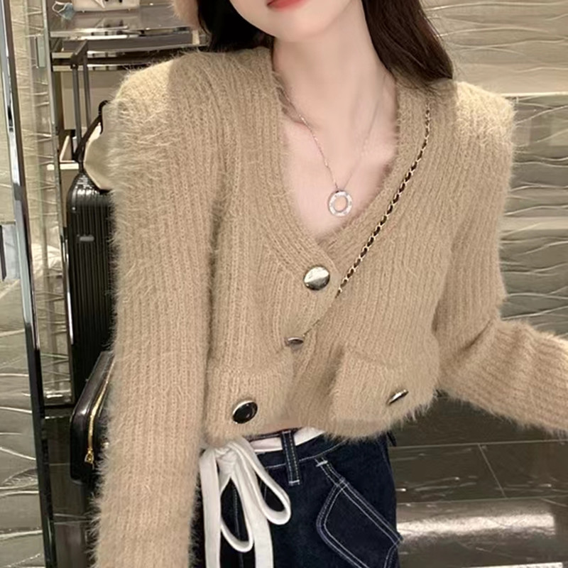 Imitation of mink velvet cardigan small fellow sweater