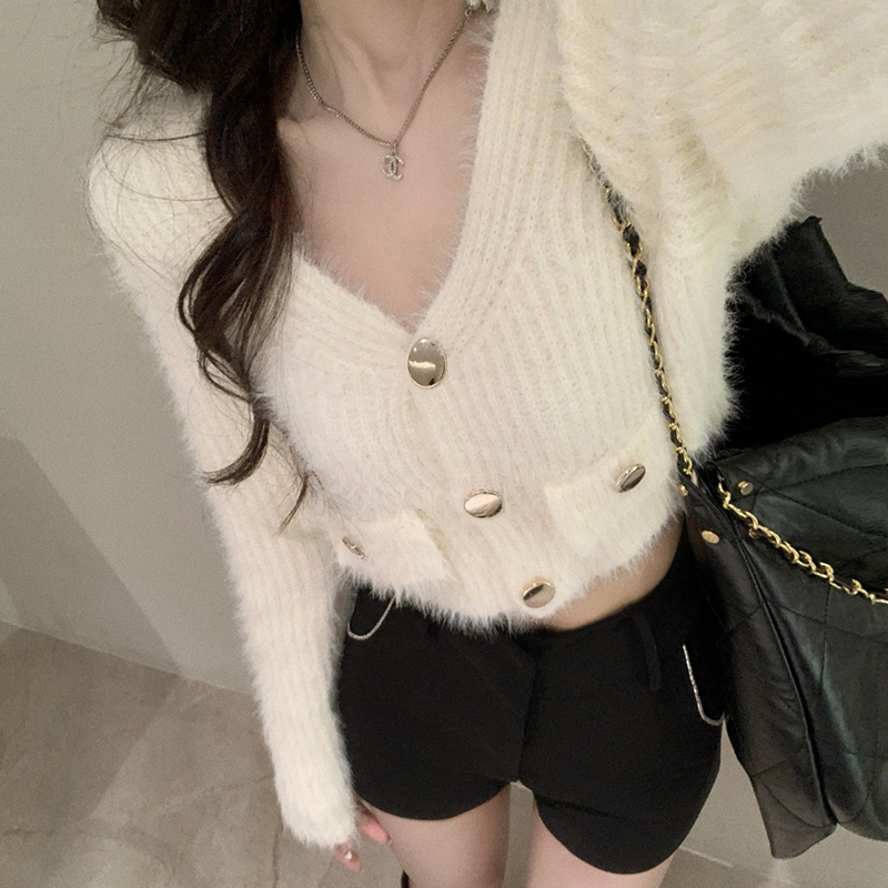 Imitation of mink velvet cardigan small fellow sweater