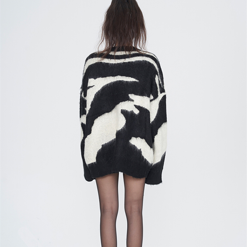 Loose fashion autumn and winter mohair zebra sweater