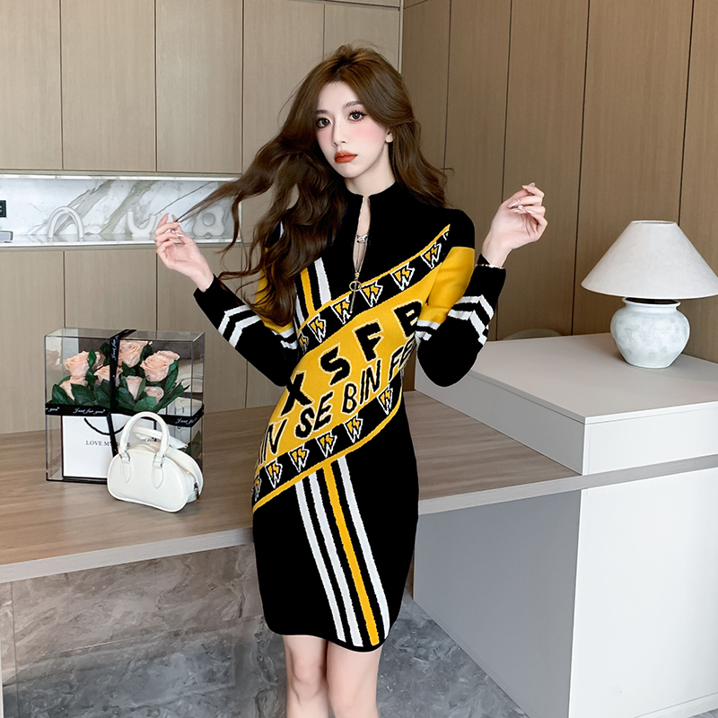 Long sleeve bottoming dress knitted autumn and winter T-back