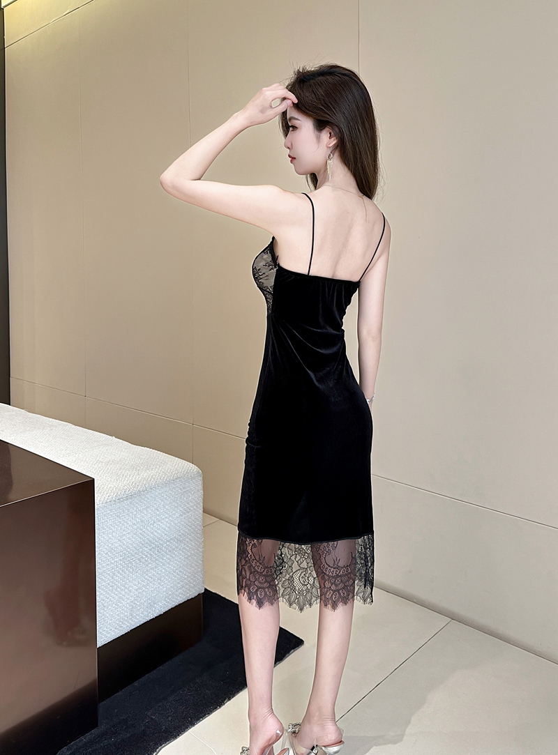 Sexy black long dress temperament dress for women