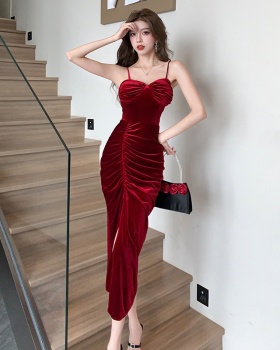 Enticement sexy long dress velvet package hip dress for women