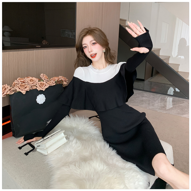 Mixed colors package hip knitted dress for women