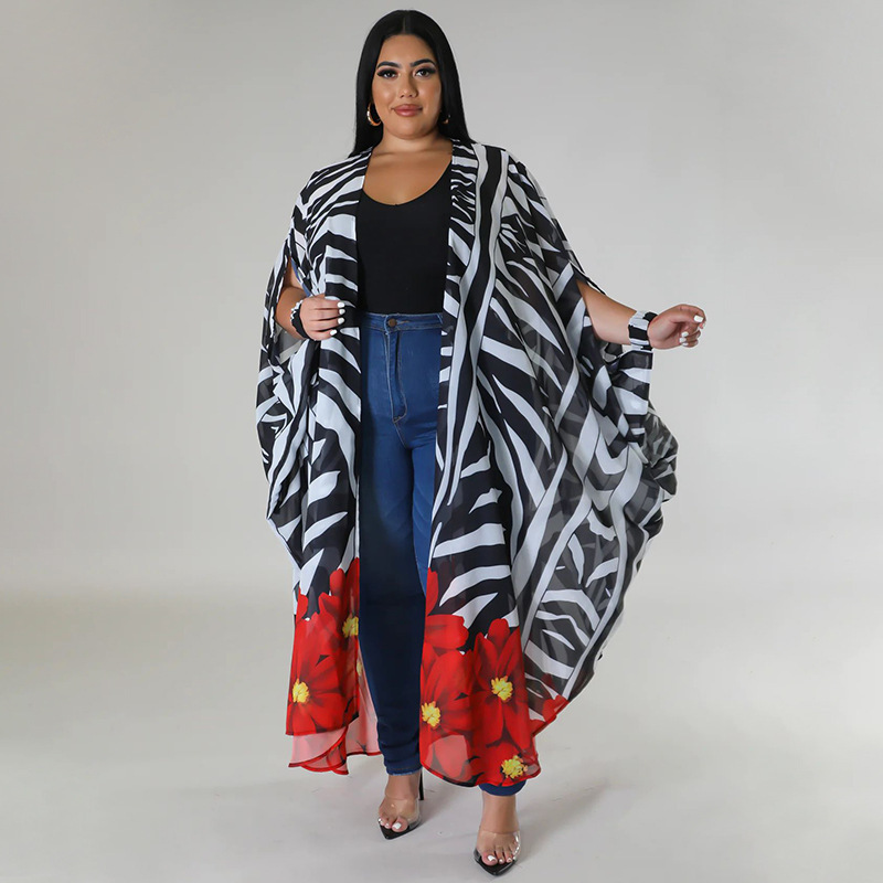 Large yard long cloak printing chiffon shirt for women