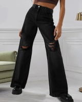 Split European style straight street holes jeans for women