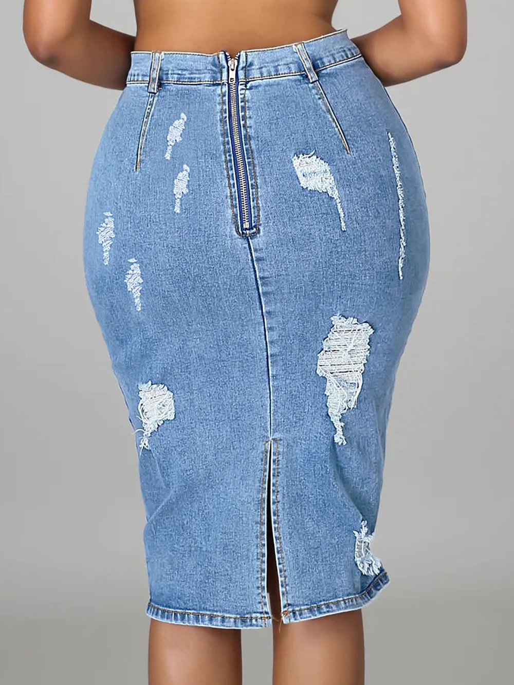 Street denim package hip holes short skirt for women