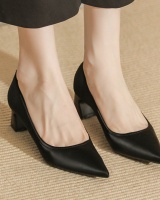 Thick low shoes pointed sheepskin high-heeled shoes for women