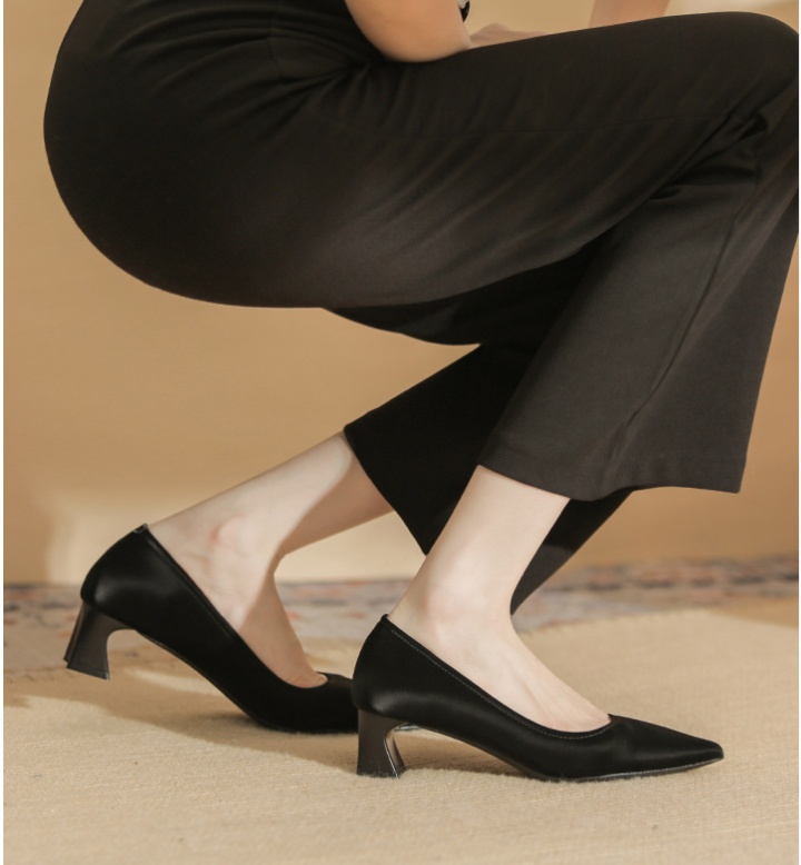 Thick low shoes pointed sheepskin high-heeled shoes for women