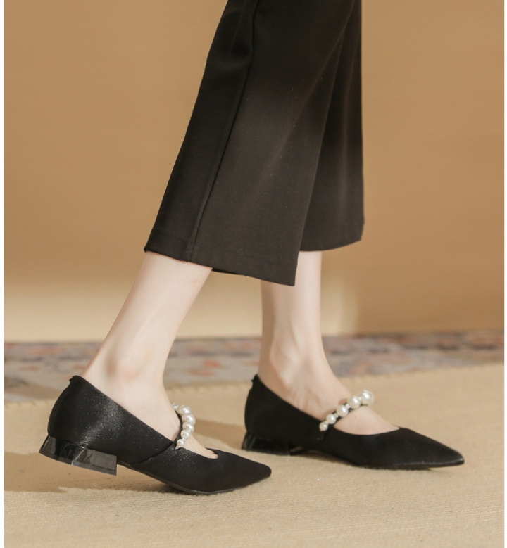 Pearl sheepskin shoes pointed thick flattie for women