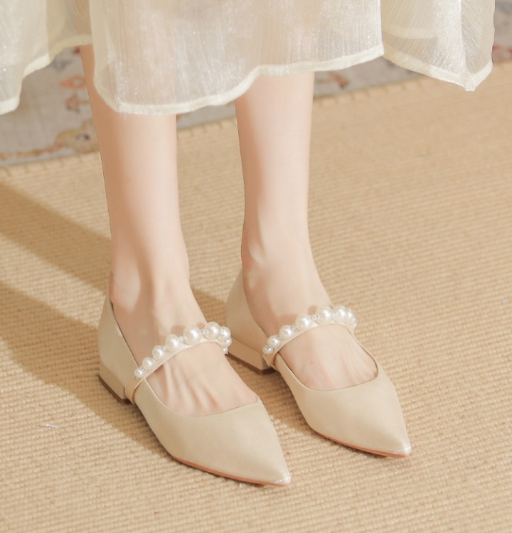 Pearl sheepskin shoes pointed thick flattie for women