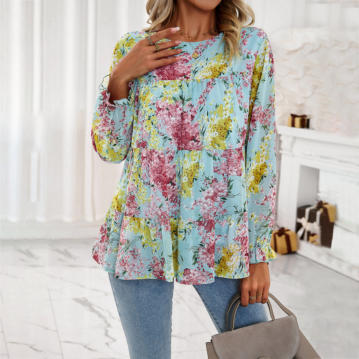 Autumn and winter Casual round neck long sleeve tops