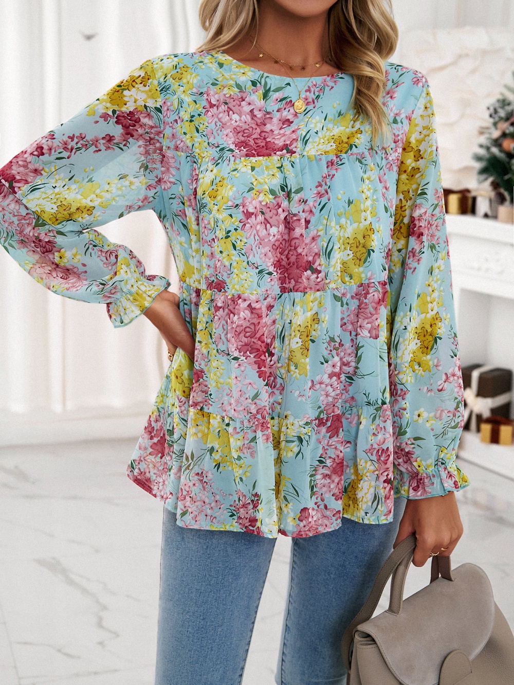 Autumn and winter Casual round neck long sleeve tops
